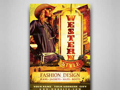 Western Style Flyer Template country cowboy cowgirl fashion leather pistol rustic shopping trends vintage western flyer wild west