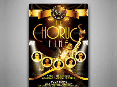 The Chorus Line Flyer Template broadway burlesque concert entertainment event flyer festival glamour glow gold musical flyer opera theater