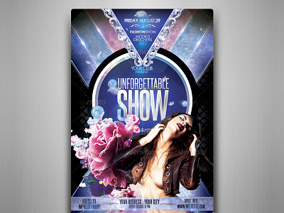 Unforgettable Show Flyer Template chic concert elegant entertainment fashion flyer festival glamour gold music night club show vertical