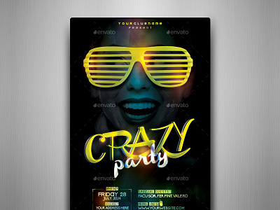 Crazy Party Flyer Template band concert disco dj fest festival music night club party promo trends urban