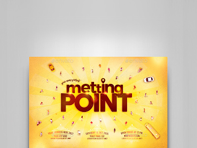 Meeting Point Flyer Template aerial view assembly concert crowd fest festival party seminars shopping show trendy yellow
