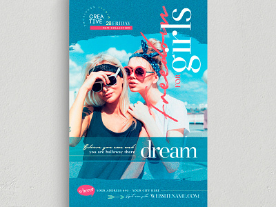 Freedom For Girls Flyer Template boutique chic classy creative disco elegant event fancy fashion fest glamour haute couture marketing mode model modern new collection night club party promotion