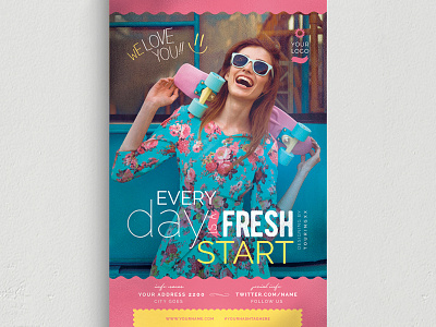 Every Day Is A Fresh Start Flyer Template boutique chic classy couture creative cute disco elegant event fancy fashion fest glamour marketing mode model modern new collection night club party