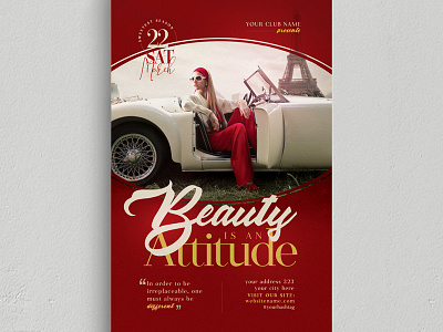 Beauty Is An Attitude Flyer Template boutique chic classy couture creative disco elegant event fancy fashion fest glamour marketing mode model new collection night club party promotion retro