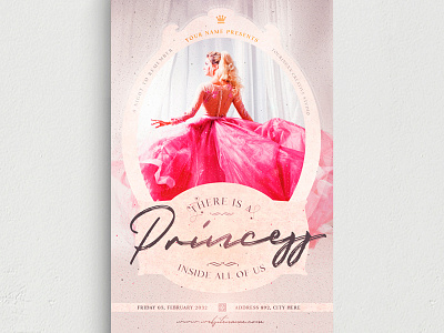 There Is A Princess Inside All Of Us Flyer Template birthday boutique classy creative cute elegant event fancy fashion fest glamour haute couture marketing mode model modern night club party promo promotion