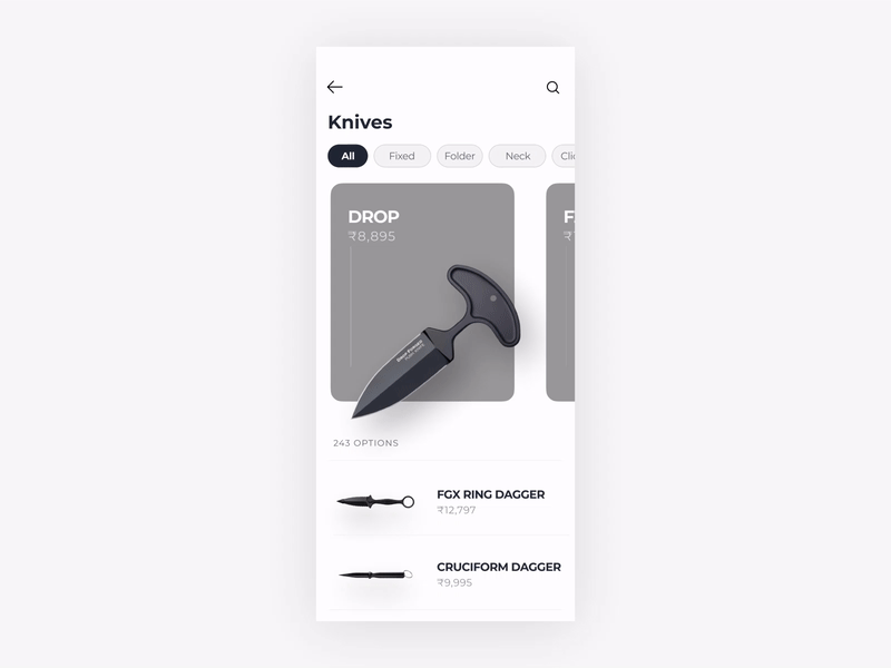 UI Animation 03_Knife App UI aftereffects app clean design interaction design knife minimal minimalism minimalist motion design motiongraphics parallax parallax scrolling prototyping store app ui ui ux user inteface ux uxdesign