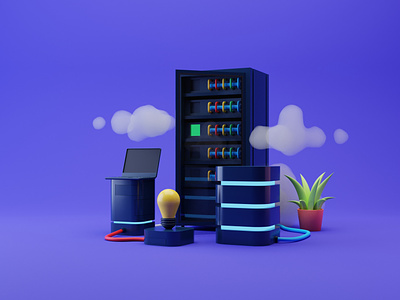 3d - Server illustration 3d 3d character 3d icon 3d illustration 3d modeling 3d render cute flat design illustration lamp laptop server server room ui ui design