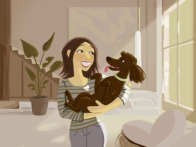 Woman with Chocolate Poodle animation brown chocolate cute dog illustration photoshop poodle puppy visual development