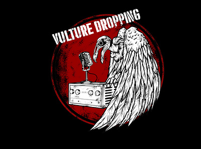 Vulture dropping black white branding commision work design hand drawn illustration logo skull vintage vulture