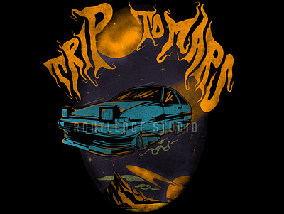 Trip to mars 3d artwork branding car design graphic design hand drawn illustration logo mars planet tshirt