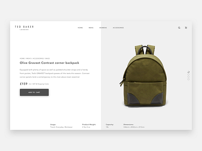 Ted Baker Backpack Ecommerce backpack ecommerce header hero ted baker ui ux web design work bag