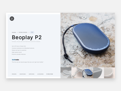 B&O P2 Bluetooth Speaker bang and olufsen bluetooth bluetooth speaker bo header hero product page speaker ui ux web design