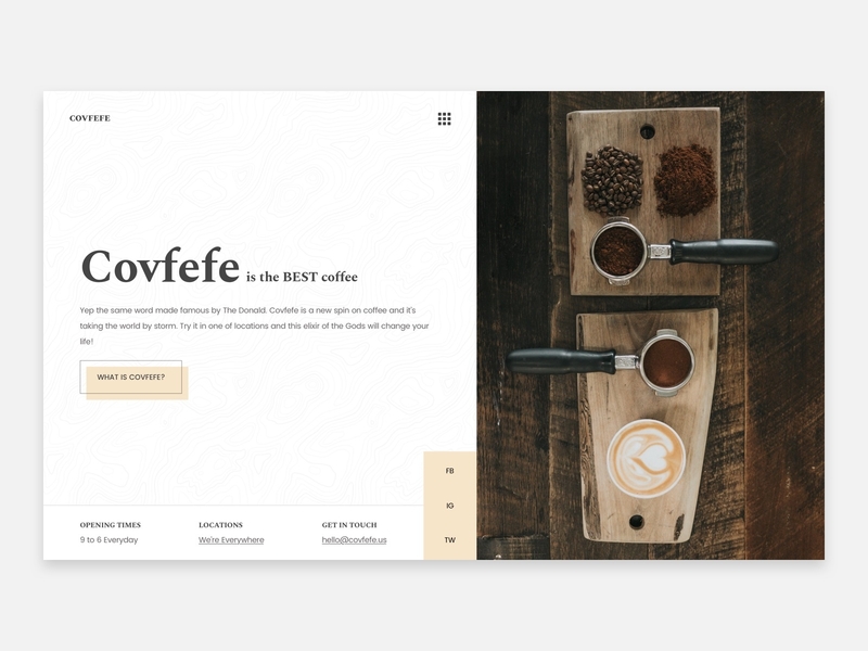 Covfefe Coffee coffee coffee bar covfefe donald trump header hero the best coffee trump ui unsplash ux web design