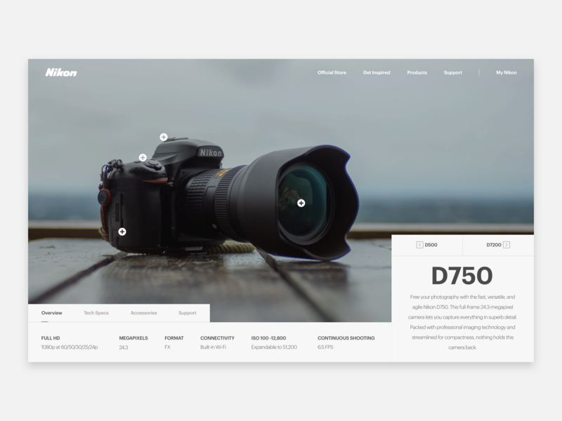 Nikon D750 camera d750 digital camera dslr header hero nikon photography ui ux web design