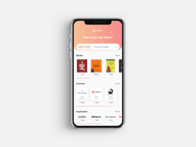Learny Mobile App aggregator app beginner books courses inspiration ios learn learning app learning platform mobile app tutorial ui ux