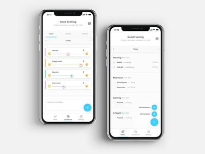 Crystal Health Tracker App ailments app diary health ios journal medication mobile mobile app pain pain tracker symptom tracker symptoms ui ux