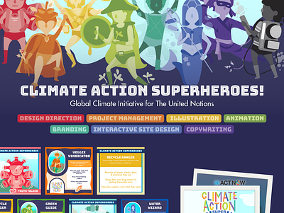 Climate Action Superheroes! activism animation branding campaign children design drawing graphic design illustration social impact sustainability vector web