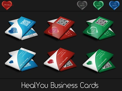 HealYou Business Cards blue green logotype modern network qrcode red simple vector white