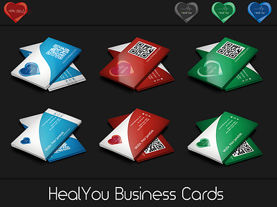 HealYou Business Cards blue green logotype modern network qrcode red simple vector white