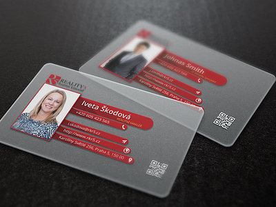 Business Card for Reality5 business card concept design modern professional qr red serious template translucent transparent