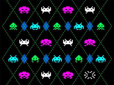 Argyle Invaders 8 bit 80s appropriation argyle carlos vigil pattern rgb space invaders super rad super rad design vector video games