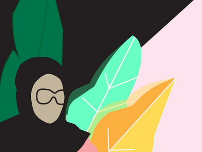 black hijab girl in nature branding illustration