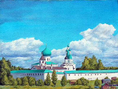 Oil on canvas,Monastery hristian painting religious живопись