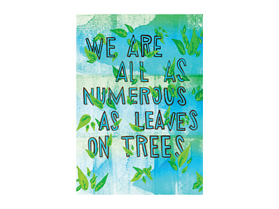 We Are All As Numerous As Leaves On Trees artwork blue children book illustration color color palette design fine art green hand lettering illustration leaves music song lyrics tree typography