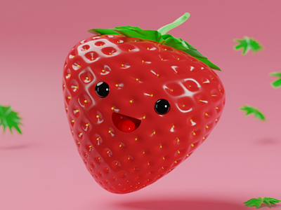 Strawberry blender render cute 3d