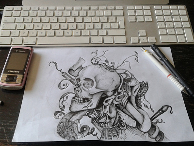 Idea graveyard drawing scull sketching