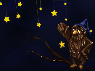 OWL blue drawing dreams hanging owl photoshop stars wacom