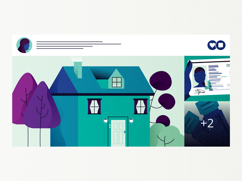 Social Media illustration home concert tickets id card house post safety privacy social media