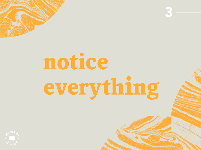 WTLB #3 - notice everything notice words to live by by live to words graphic design design graphic texture marbled