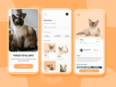 Pet Adaption app branding cat design figma minimal mobile app mobile design mobile ui pet pets ui ux uxresearch