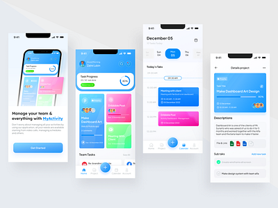 MyActivity - Project Management Mobile App 3d animation app branding design graphic design illustration logo management minimal mobile design mobile ui mobileapp motion graphics project project management ui ux