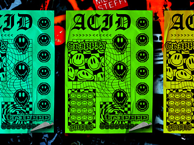 Acid House Rave Art Poster. 90s abstract acid art cool drug emoji house lsd mdma optical illusion placard poster print rave smile streetwear t-shirt trip trippy