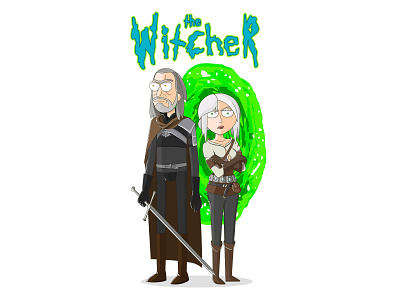 Illustration "The Witcher in the style of Rick and Morty" illustration the witcher vector