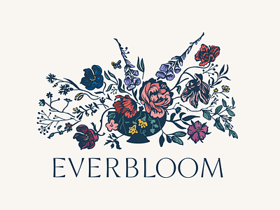 Everbloom Design Brand botanical brand branding custom typography drawing eucalyptus florist flowers foxglove illustration logo peony poppy
