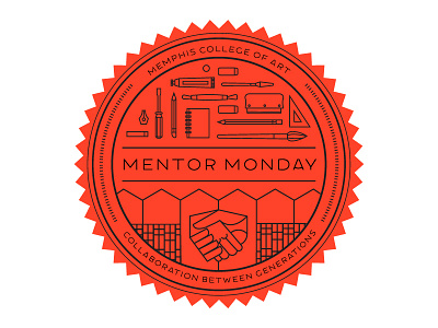 MCA Mentor Monday Logo art tools clean crest emblem handshake logo memphis mentor monday red seal single line width
