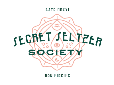 Secret Seltzer Society Bottle Cap Badge Lockup badge bottle cap design emblem fizz illustration logo now fizzing seal secret society seltzer type