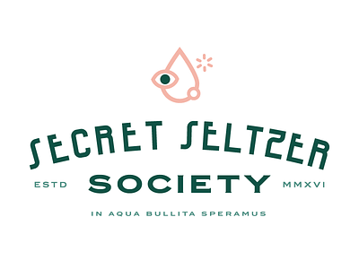 Secret Seltzer Society Logo bubbles design eye fizz illustration lockup logo now fizzing secret society seltzer type design water
