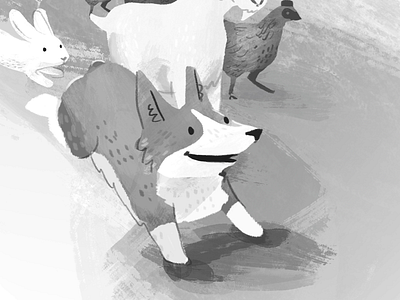 Shepherding Sam Interior Illustration 03 chicken childrens book corgi fire goat happy illustration nun orthodox rabbit running texture
