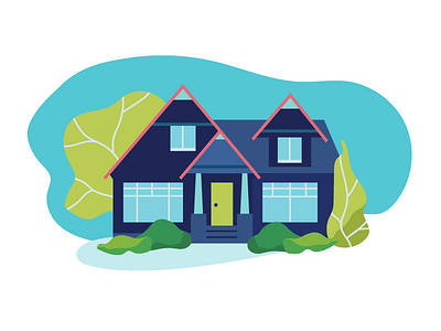 House Illustration blue geometric home house icon illustration organic trees vector yard