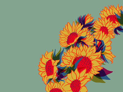 Sunflowers botanical colorful drawing flowers illustration jewel tone overlay painting pattern procreate sunflower sunflowers surface design