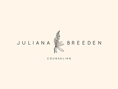 Juliana Breeden Counseling Logo botanical brand design branding clean counseling drawing flowers identity illustration logo logomark lupine simple therapy typography