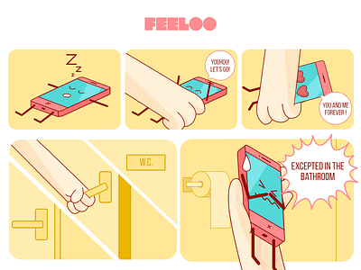 Feeloo - Your Mobile Has Feelings! [Comic Strip #1] app comic strip feeloo flat game illustration ios iphone mobile run and jump vector video game