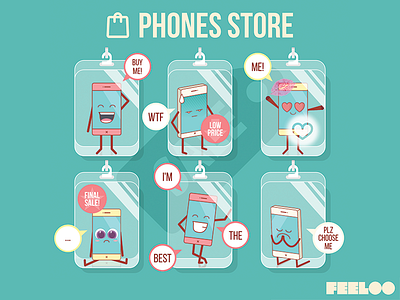 Feeloo - Your Mobile Has Feelings! #27 app crazy feeloo flat funny game illustration ios iphone mobile shopping vector
