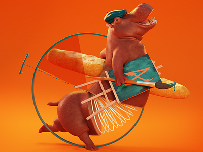 Un Hippopotame Volant Des Baguettes 3dart 3dillustration animation digitalvisual surrealismart visualart