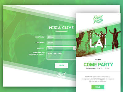 The Event Farm Party! animation design email event form green invitation party rsvp ui ux web