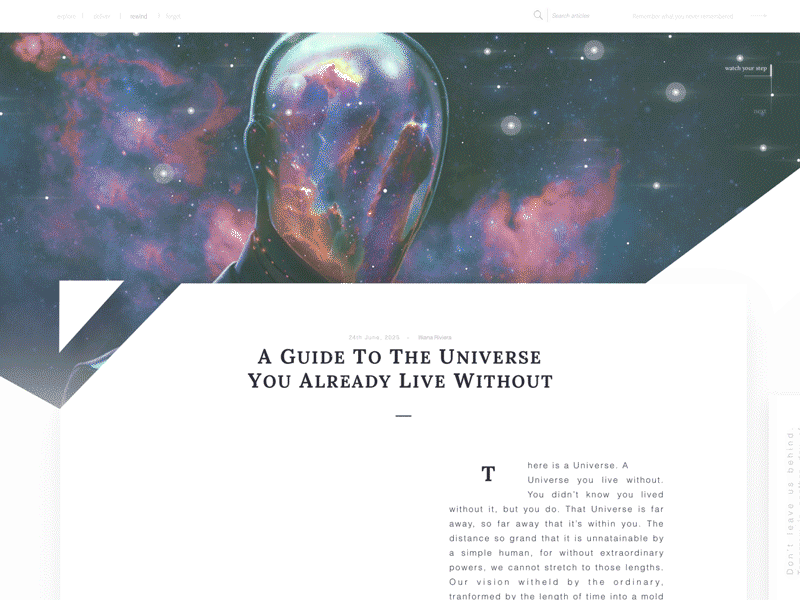 A Guide to the Universe, scroll animation article blog gif modern parallax post ui ux web